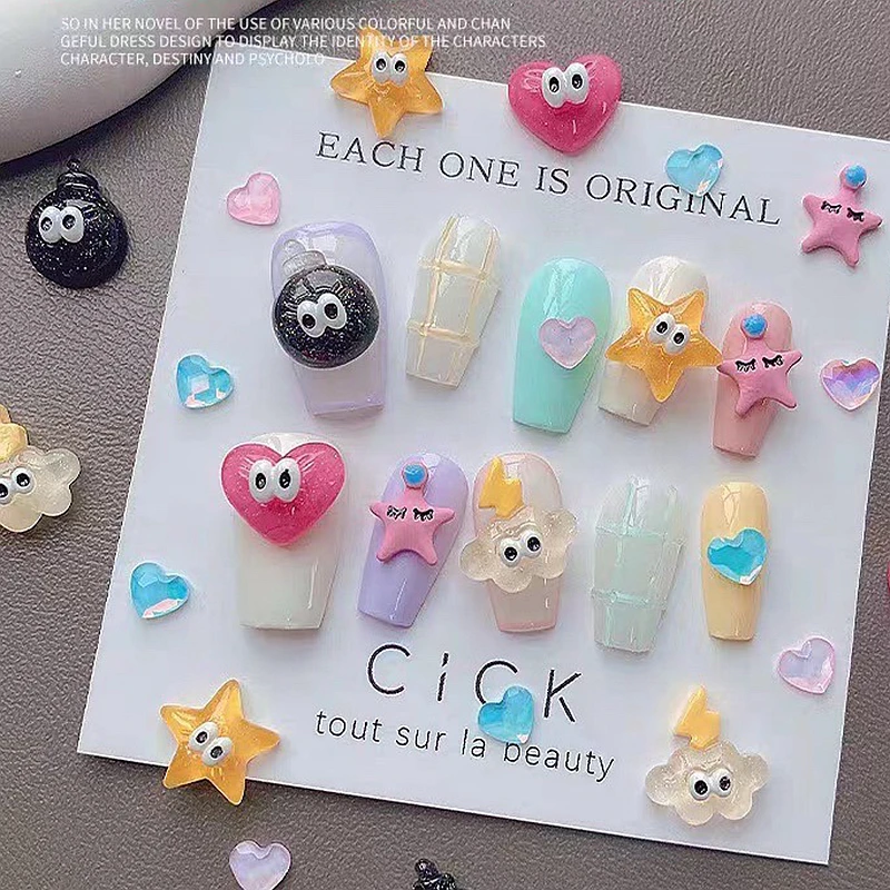 

30PCS Cartoon Design Heart Star Cloud 3D Nail Art Charms Kawaii Accessories Parts For Manicure Nail Decoration Supplies Material