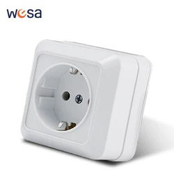 WESA White Wall Mount Socket EU Standard Electrical Outlett Ground Vintage Surface Power Socket Plug Flame Retardant Plastic