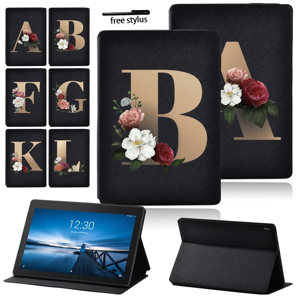 

Anti-fall Tablet Case for Lenovo Tab M10 10.1"/Tab E10 10.1"/smart Tab M10 Plus-Gold Letter Series Leather Stand Cover Case+ Pen