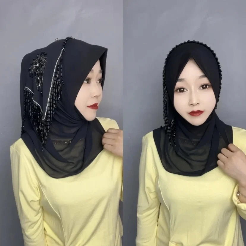Douche de mariage femmes musulmanes perles Wrap Hijab Shayla écharpe