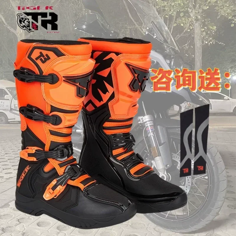 26 Off-Road Motorcycle Boots Men's Genuine Leather Rally Racing Boots for Cycling and Motocross Adventure shoe size：38-46