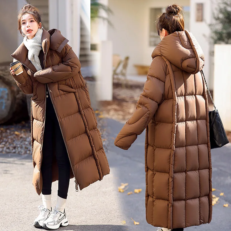 Long Goose Down Coat for Women, Thickened Warm Down Coat Casual Loose Women\'s Pike Coat Monochromatic Fashion Autumn and Winter