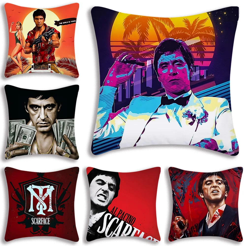 Classic Movie Scarface Vintage Pillow Covers Cartoon Sofa Decorative Home Double-sided Printing Short Plush Cute Cushion Cover