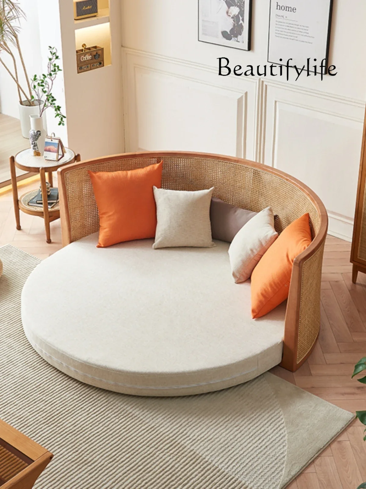 

Rattan Sofa Bed & Breakfast Japanese-Style Modern Minimalist Solid Wood Multi-Functional Folding Sofa Bed Living Room