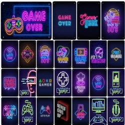 Neon Video Game Metal Tin Signs Gaming Hall Vintage Poster Gamer Room Bar Garage Iron Plate E-sports Hotel Wall Decor Plaques
