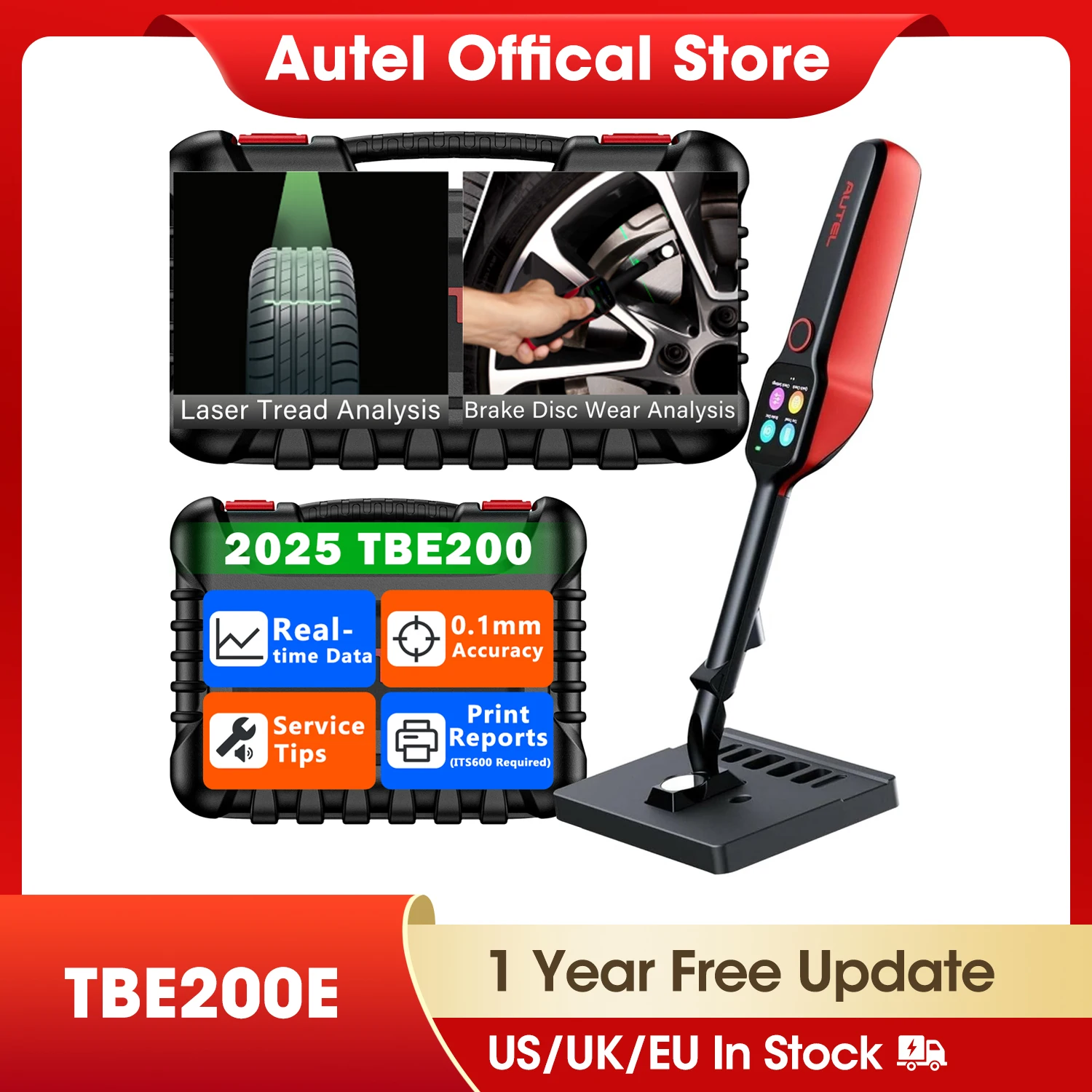 Autel MaxiTPMS TBE200E Tire Tread Laser Detector Brake Disc Wear Thickness Diagnostic Instrument Tool Compatible With ITS600