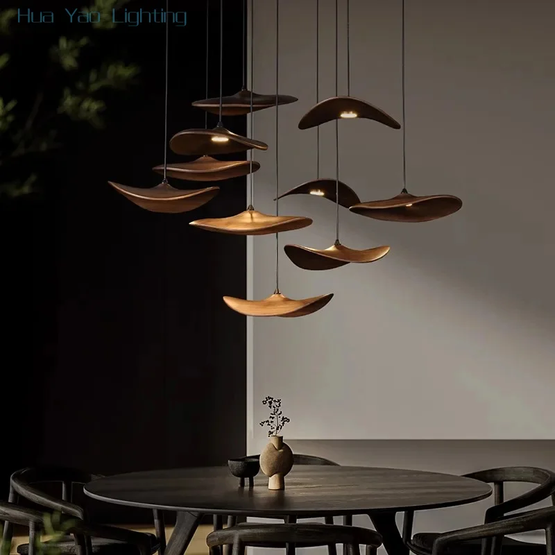 Antique Wooden Pendent Lamp Empty Leaf Chandelier  for Restaurant Study Living Room Zen Tea Room Villa Staircase Decor Light