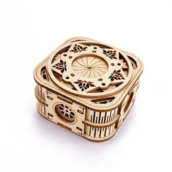 3D Wooden Music Box Puzzles for Chlidren Mechanical Construction Building Blocks Kits DIY Assemble Spring Song Player Case Gift