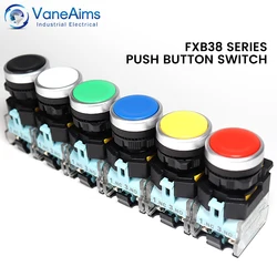 VaneAims 22MM FXB38 Plastic Push Button Switch 10A 1NO1NC Momentary Latching ON/OFF  Flat Head Power Switch with Silver Contact