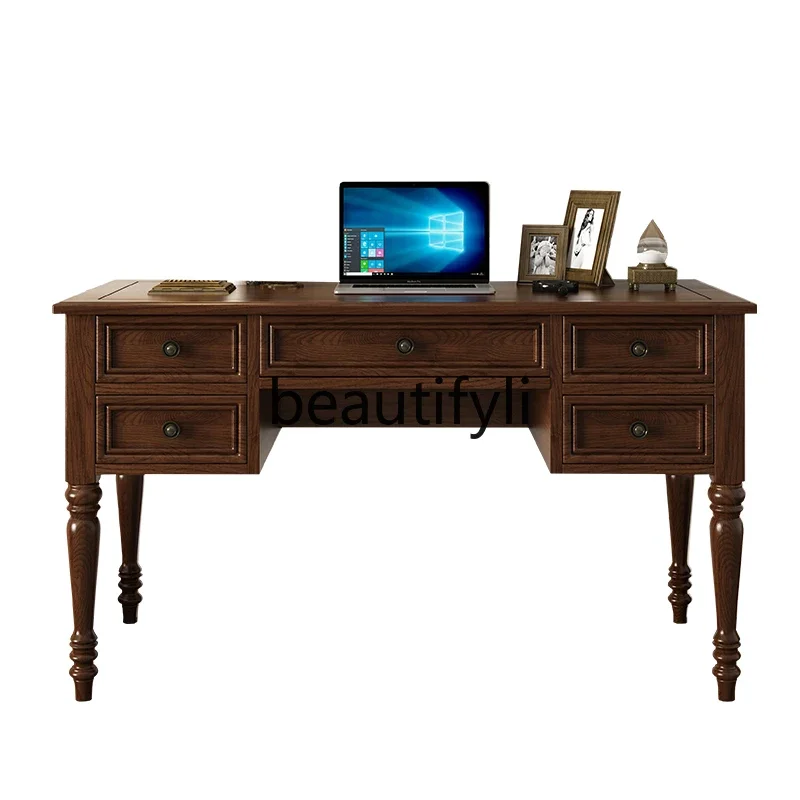 

American country retro all solid wood desk and chair combination ash wood writing desk study desk