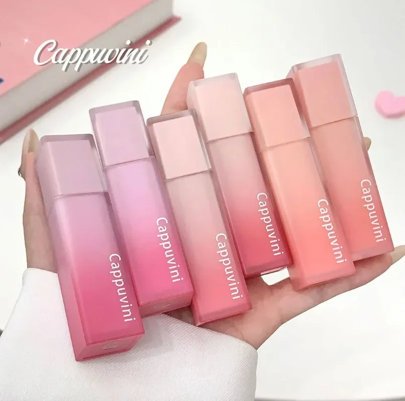 Cappuvini Velvet Matte Mist Liquid Lipstick Peach Lip Gloss Long Lasting Non-Stick Cup Low Saturation Nude Lip Glaze Cosmetics