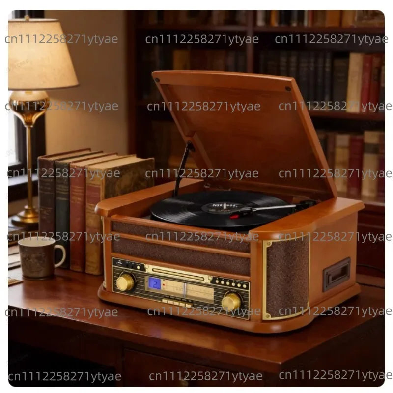 Vinyl Record Player Vintage Turntable Bluetooth-compatible CD&Cassette Player Speaker AM/FM Radio USB Recorder