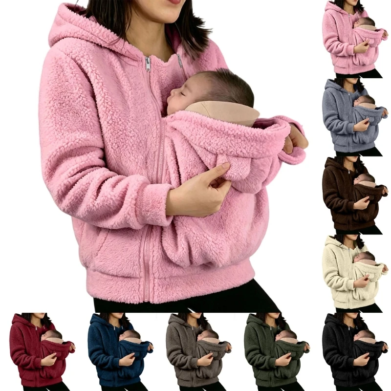 Fleece Baby Jackets with Warm Pockets Carrying Comfort Plush Comfortable Mom Maternity Coats Fall Winter Cozy 15UB