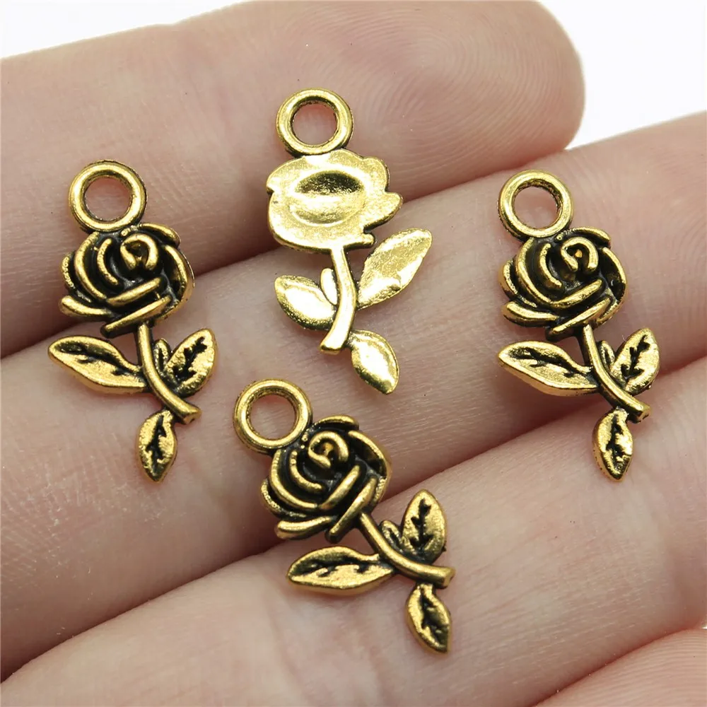 WYSIWYG 20pcs 21mm Charm Pendants Flower Rose Flower Rose Pendant Rose Flower Pendants For Jewelry Making 5 Colors