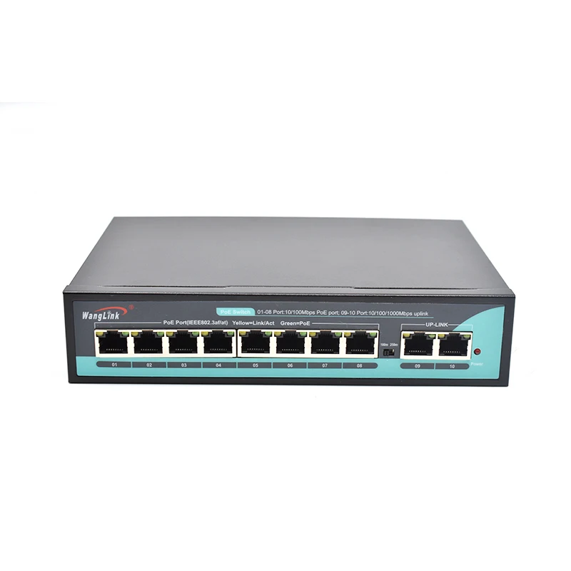 Wanglink-PoE Switch for Hikvision IP Camera, 10M/100M 8 Ports + 2, 1000m Uplink Ports, 10M100M