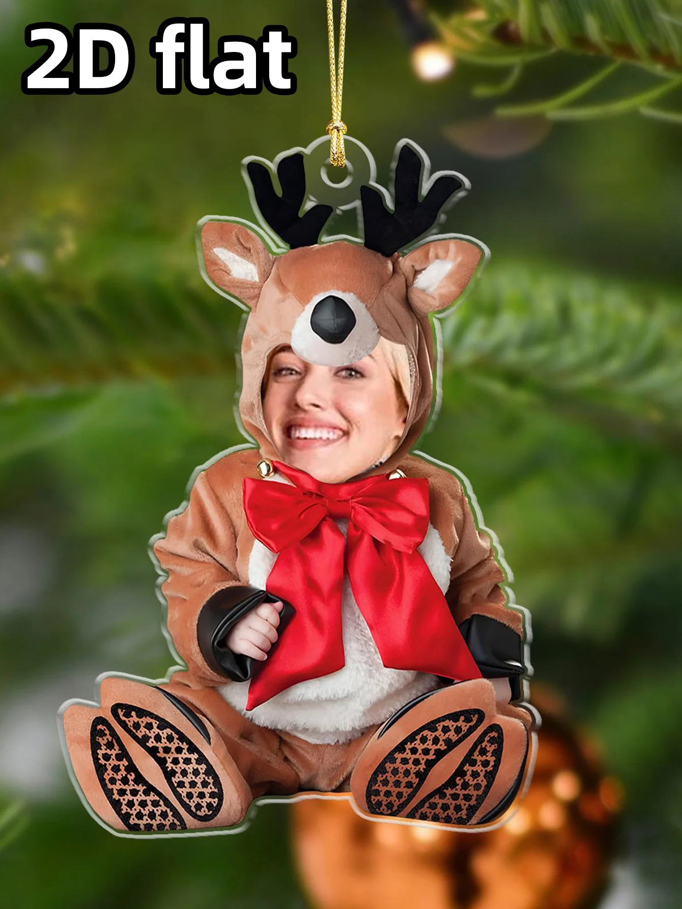 Ornamen Potret Liburan Kustom – Kenang-kenangan Pribadi untuk Bayi, Anak, atau Dewasa dengan Gambar Santa, Elf, atau Manusia Salju