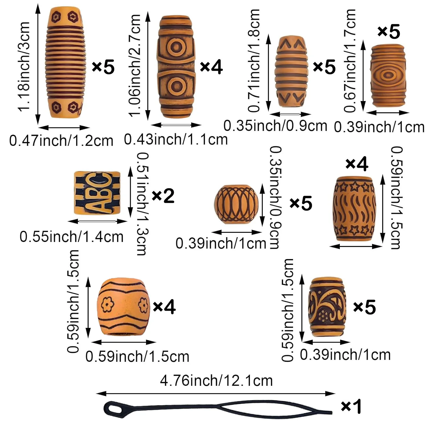 50 قطعة/الحقيبة شعر مستعار أفريقي Dreadlock الخرز الخشبي-خمر العصرية ثقب كبير تجديل الخرز مع أنماط منحوتة