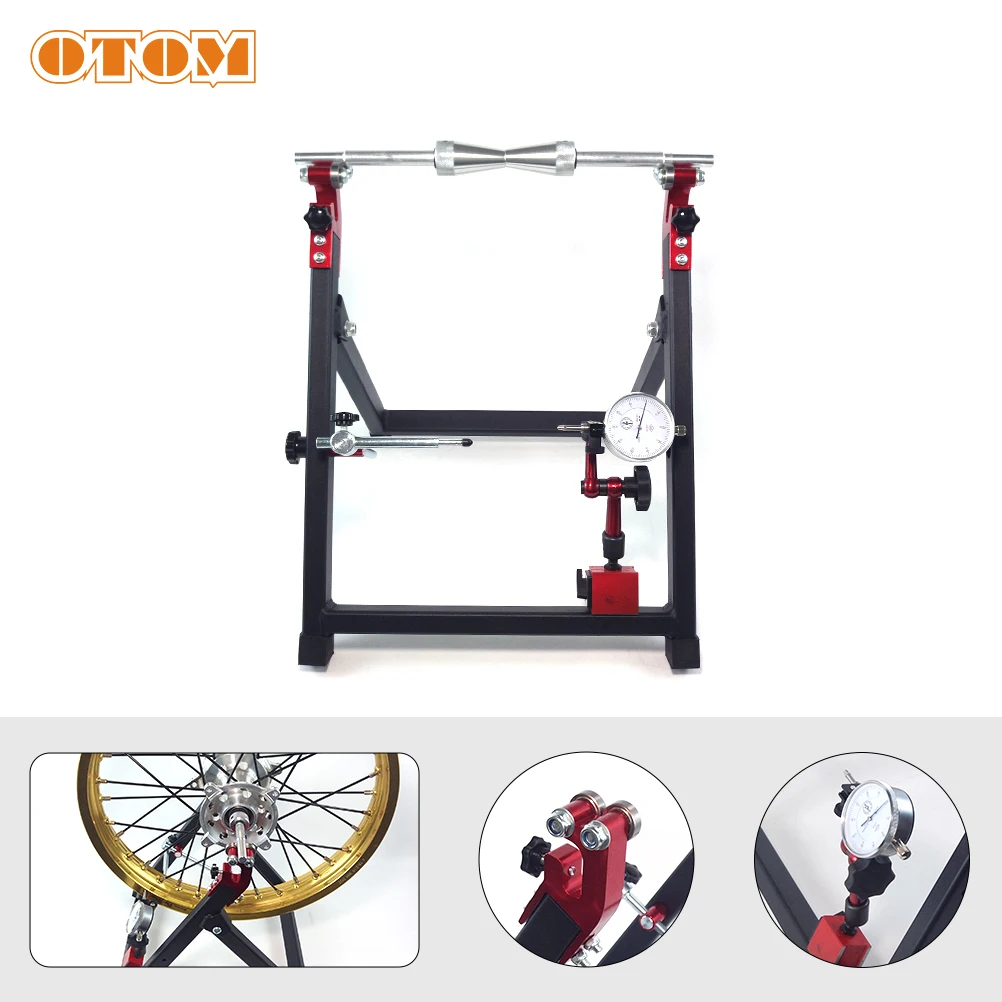 OTOM Motorcycle Universal Tool Wheel Rim Balance Adjustment Stand Foldable Wheel Balcncer With Dial Indicator For CRF YZF KTM KX