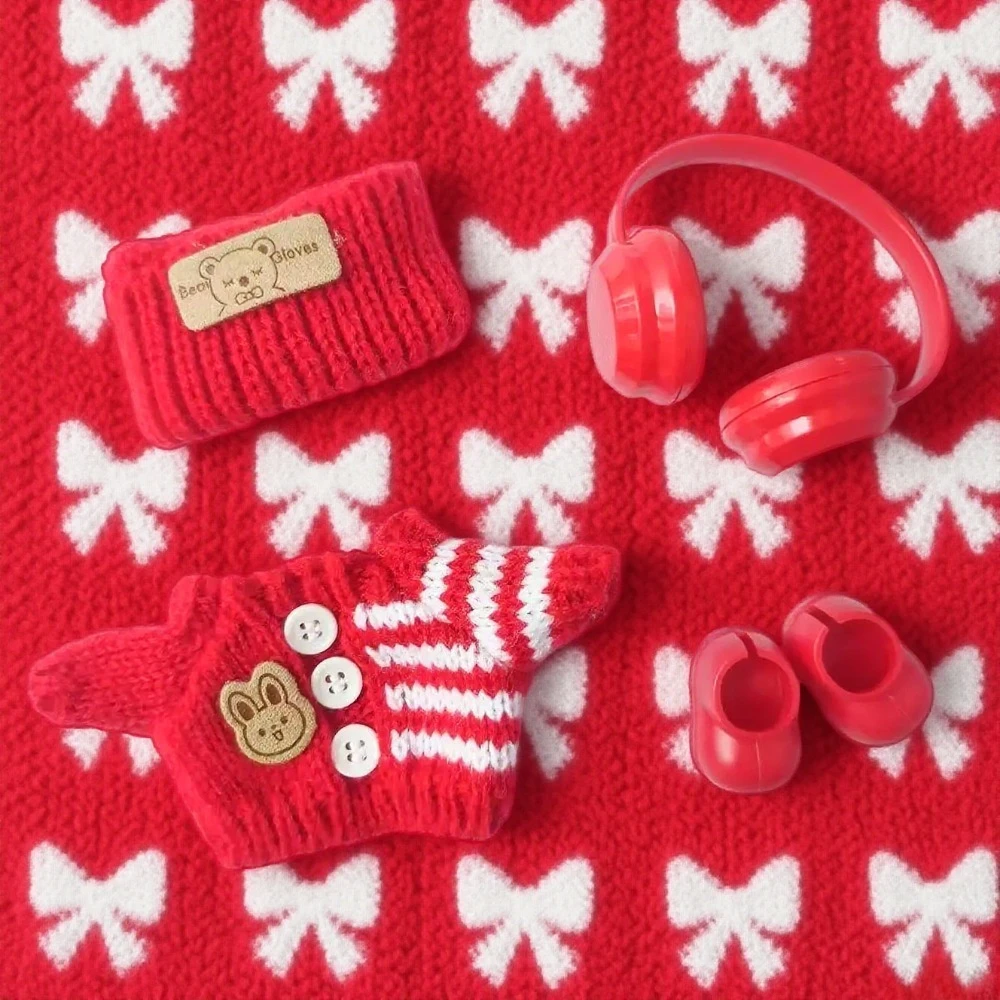 

Для Labubu V1 V2 Idol, милая кукольная одежда, модный свитер, аксессуары для сидения, розовый, белый полосатый свитер, чашка, одежда