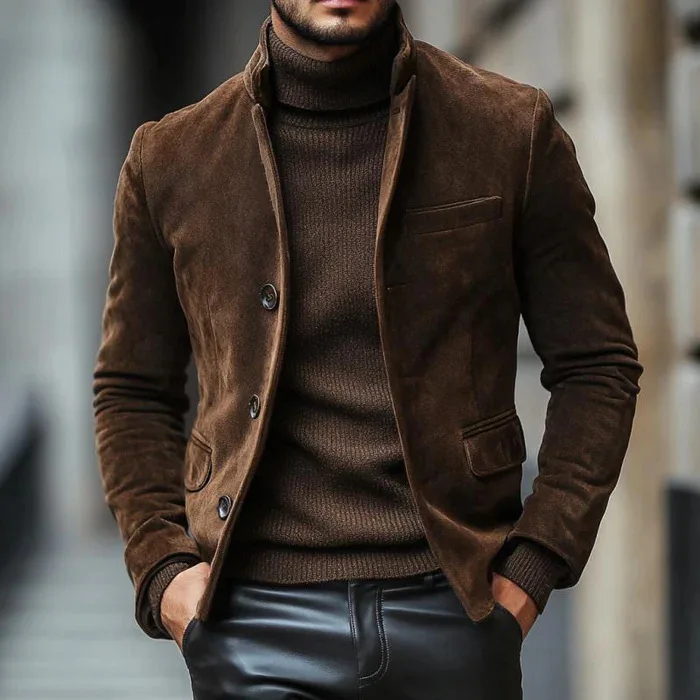 2026 Autumn and Winter New Retro Suede Tooling Jacket Men's Retro American Casual Blazer