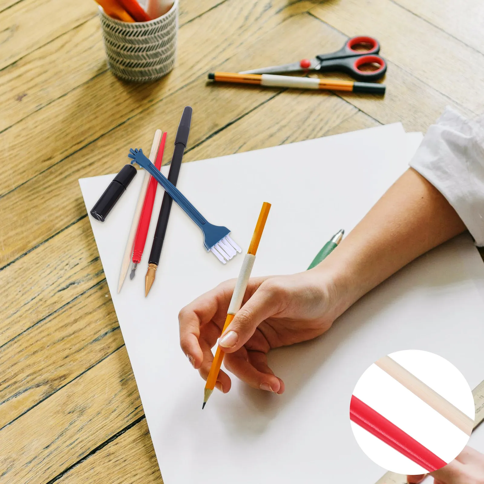 5Pcs Scratcher Brush Kit Creative Art Tools Ergonomic Wooden Handles for Detailed Paper Craft Drawing Painting Stylus Pens