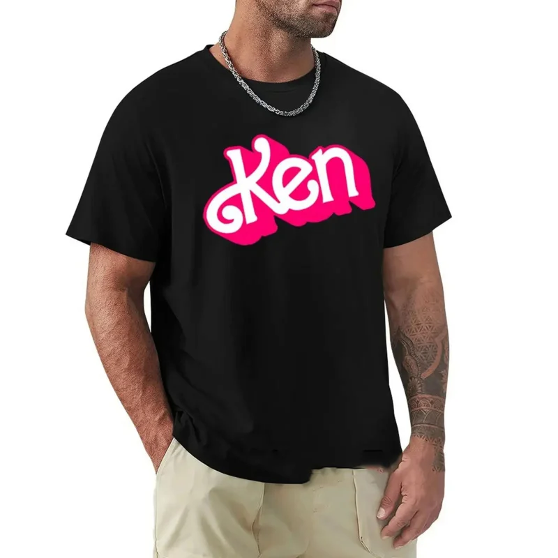 

Men Summer Fashion Cotton T-Shirt Pink Ken Letter Print Tops Tees Male Casual O-Neck Clothing Short Sleeve Harajuku Streetwear