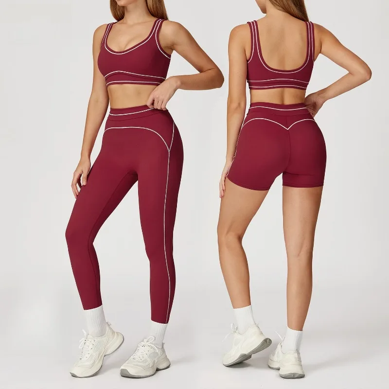 

Women's Color Blocking Yoga Set Beautiful Back High Waist Hip Lifting Sports Fitness Suit Outdoor Leisure Running Exercise Set