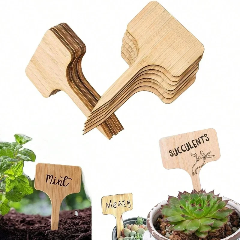 Wooden Plant Labels Plant Tags T-Type Garden Marker For Plants Vegetable Seedlings Name Sign Outdoor Handwritten Tags
