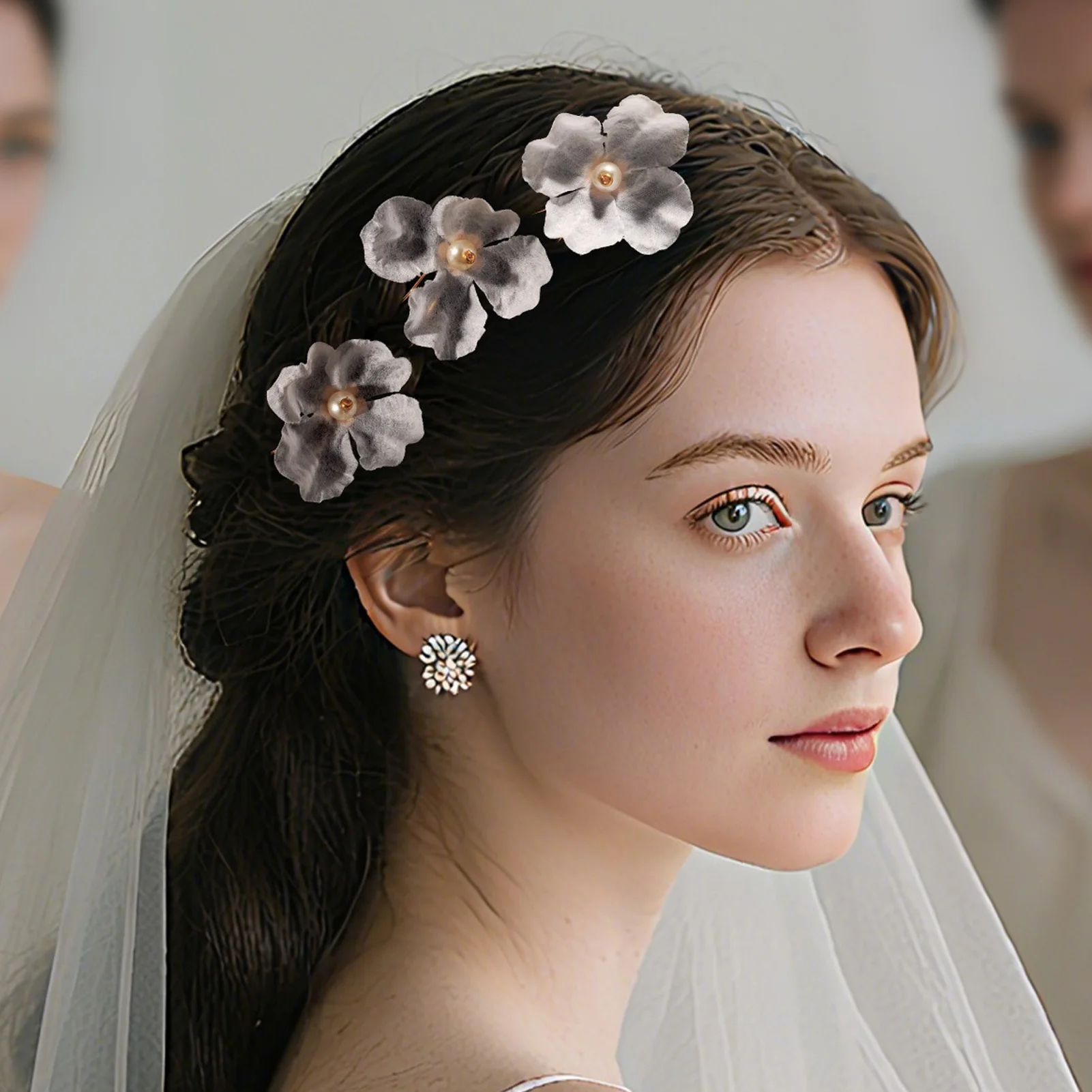 أزياء النسيج الأزهار دبابيس الشعر مجموعة رائعة اللؤلؤ مقاطع الشعر العروس خوذة مجوهرات الزفاف اليومية حزب إكسسوارات الشعر #5