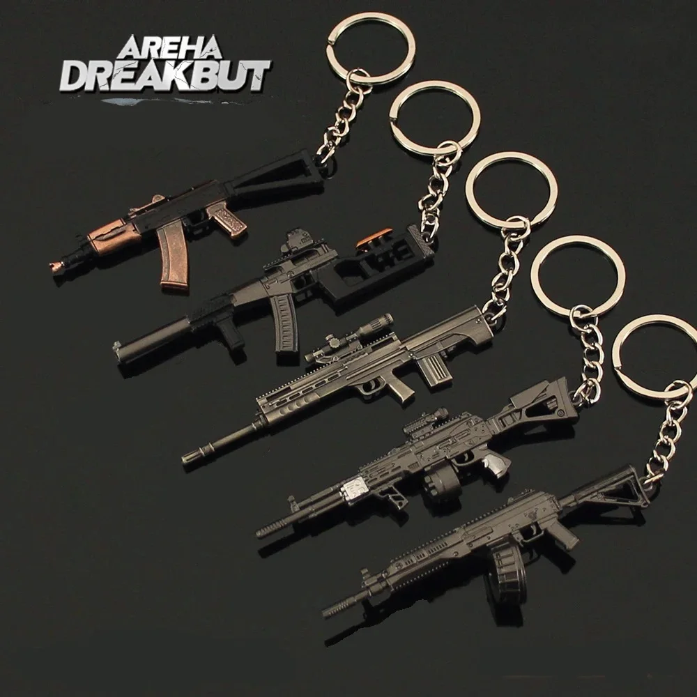 Areha Breakbut Mini Gun Model Keychain AEK PK16 T88 Sniper VSS Shooter Rifle Alloy Keyring Backpack Pendant Fans Gifts