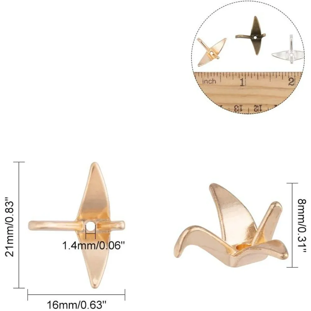 60 Pcs Paper Crane Shape Alloy Spacer Beads Golden/Silver/Brown Metal 3D Japanese Gold Origami Crane Beads Loose Bracelet