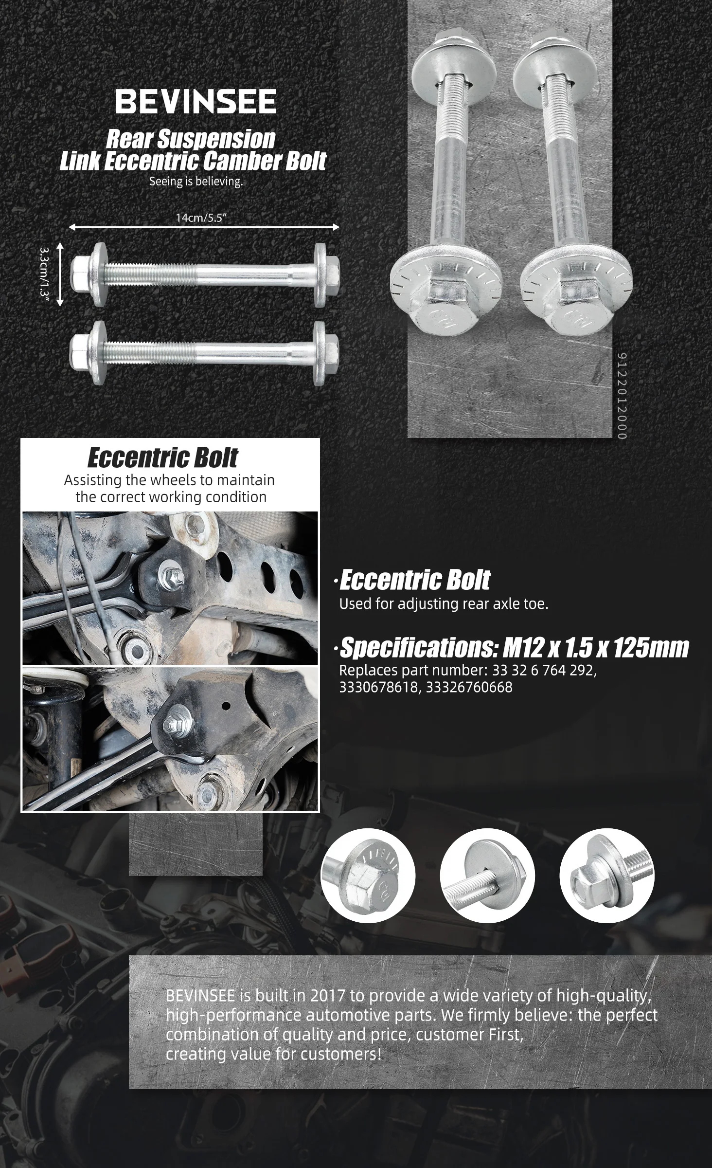(EU-Lager) M12x1,5x125mm Exzenter-Spurstangenbolzen für die Hinterradaufhängung für BMW E90 E91 E92 E93 E87 E88 E81 E82, ersetzt 33326760668 – Detail 1