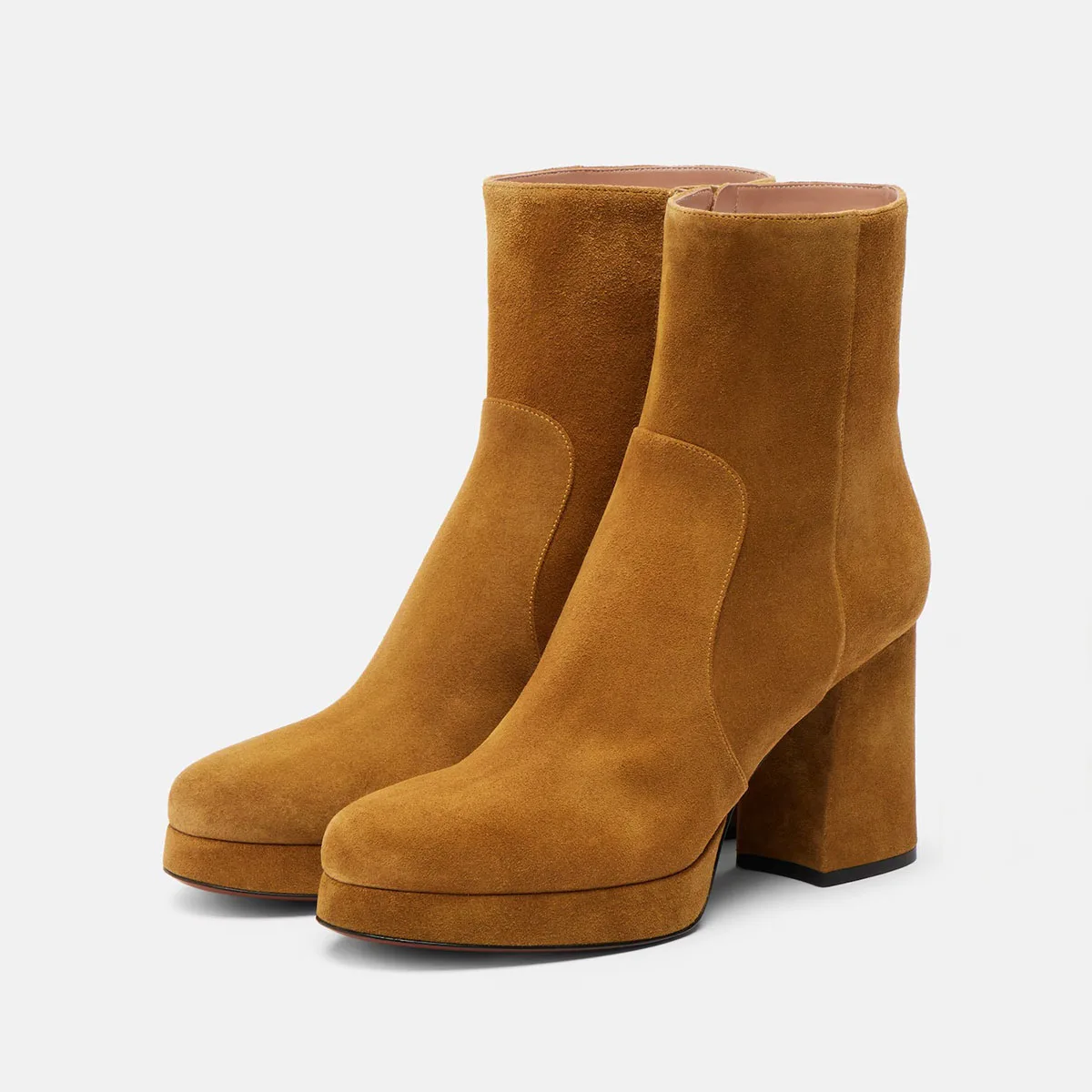 Arden Furtado Women's Autumn Cow Suede Platform Short Boots round Toe Side Zipper Super High Heel Modern Extra Large Size