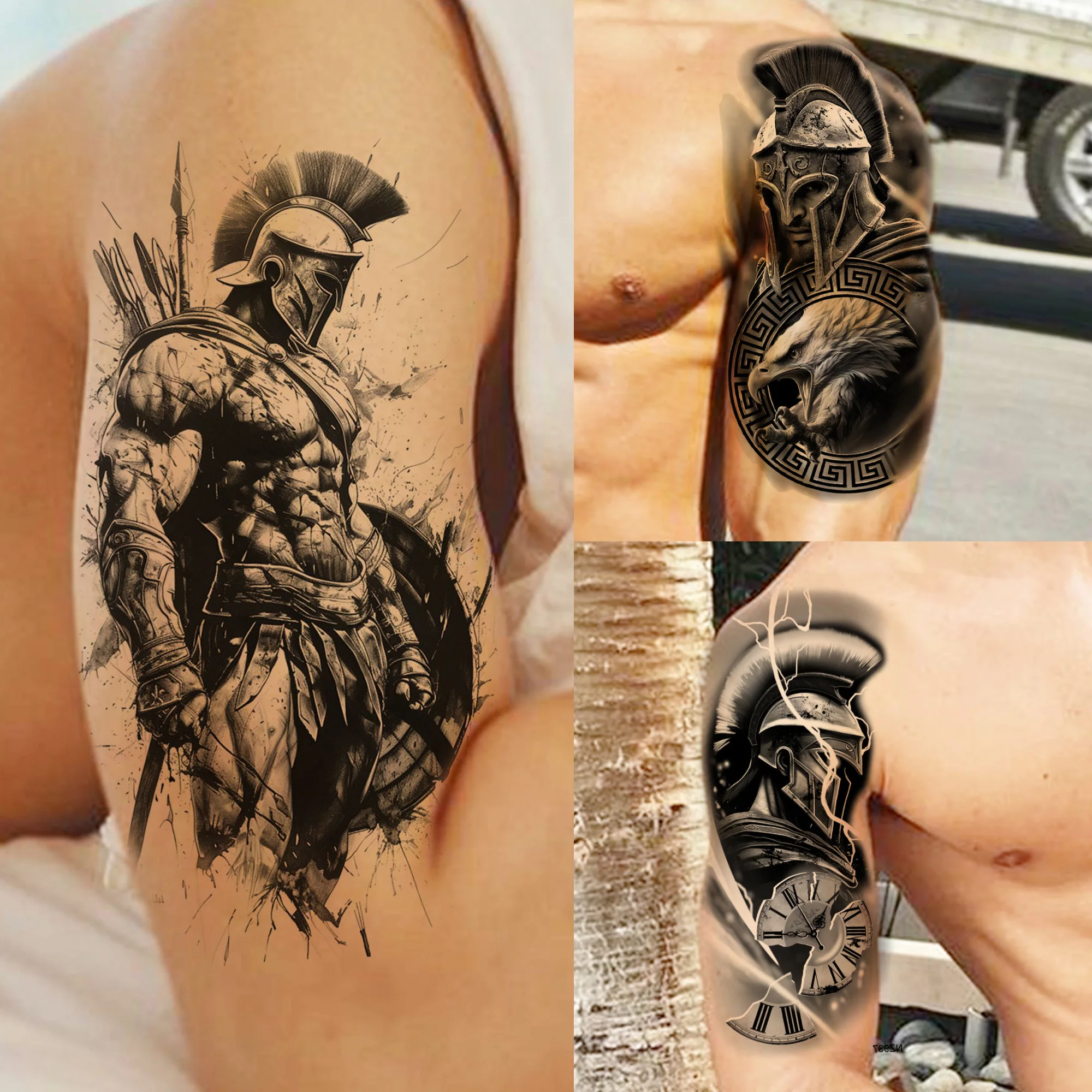 1 feuille imperméable chevalier guerrier gladiateur tatouages temporaires pour hommes femmes réaliste faux tatouage autocollant avant-bras Tatoos décalcomanies
