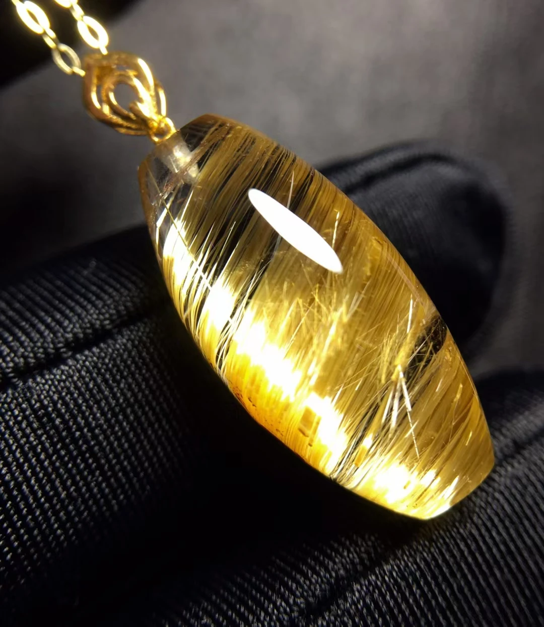 Natural Gold Rutilated Quartz Pendant Jewelry Barrel 22*10.7mm Cat Eye Water Drop Oval Men Women Brazil AAAAAAA