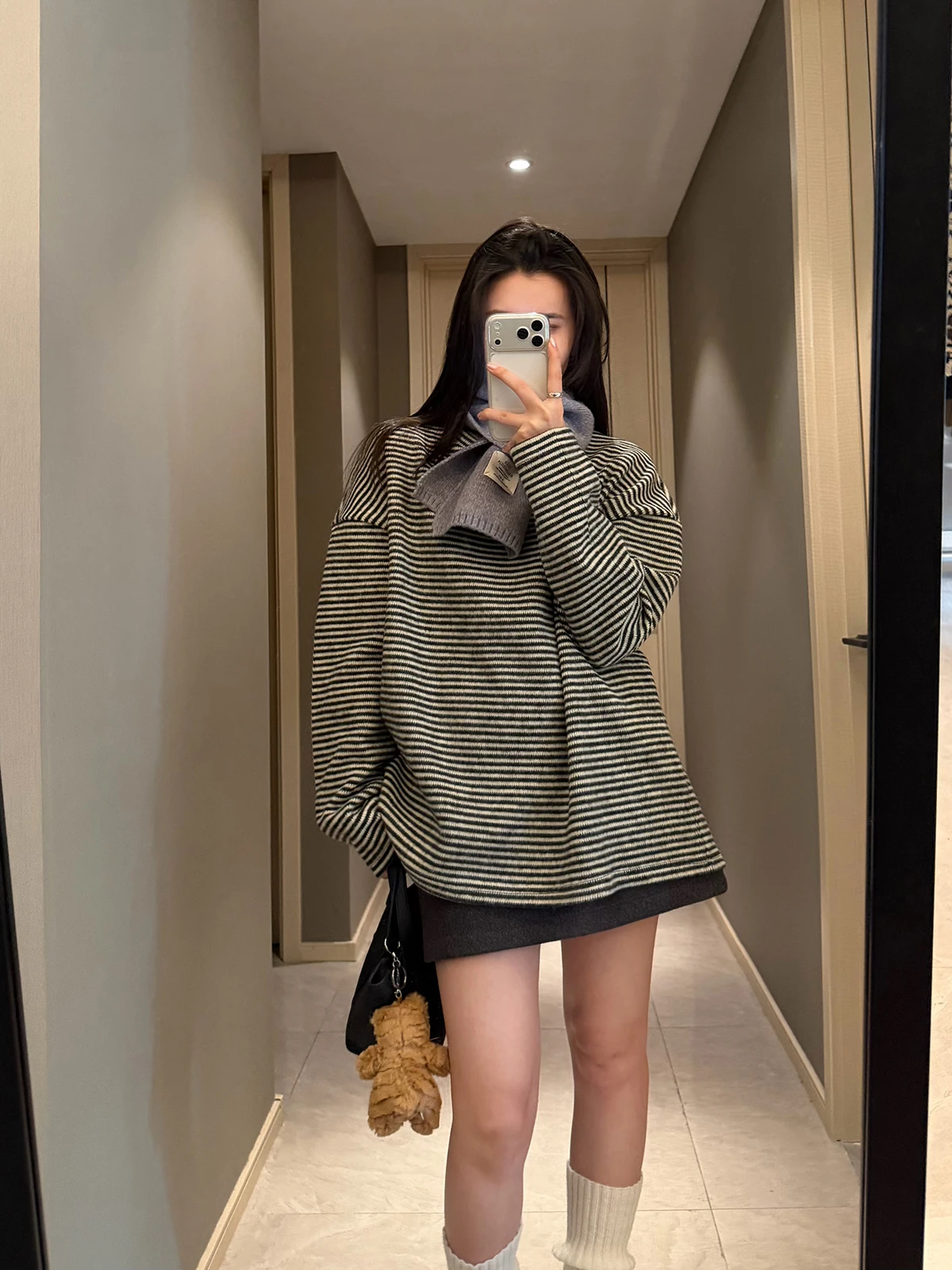 

Loose Fit Women's Knitted Sweater Hooded Striped Casual Sle Winter Faion Korean Version Soft Material Long Sve Top