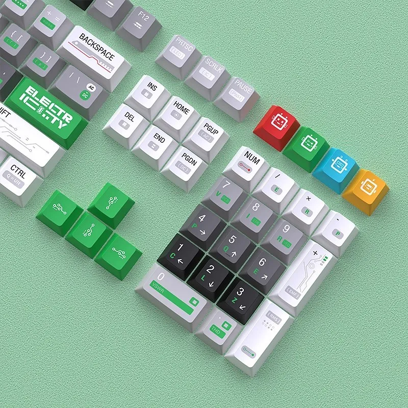 Electronic Circuit Keycaps Small Full Set PBT Five-Sided Heat Sublimation 128 Keys