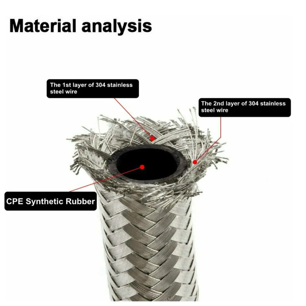 4AN 6AN 12AN Nylon & Edelstahl geflochtener Kraftstoffschlauch Öl Gas Luftleitung Silber