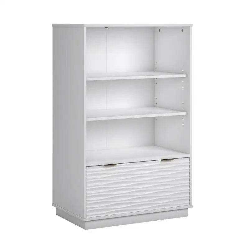 

White Bookcase with Drawer, Storage Shelf, Modern Design, Stylish Home Organization Solution