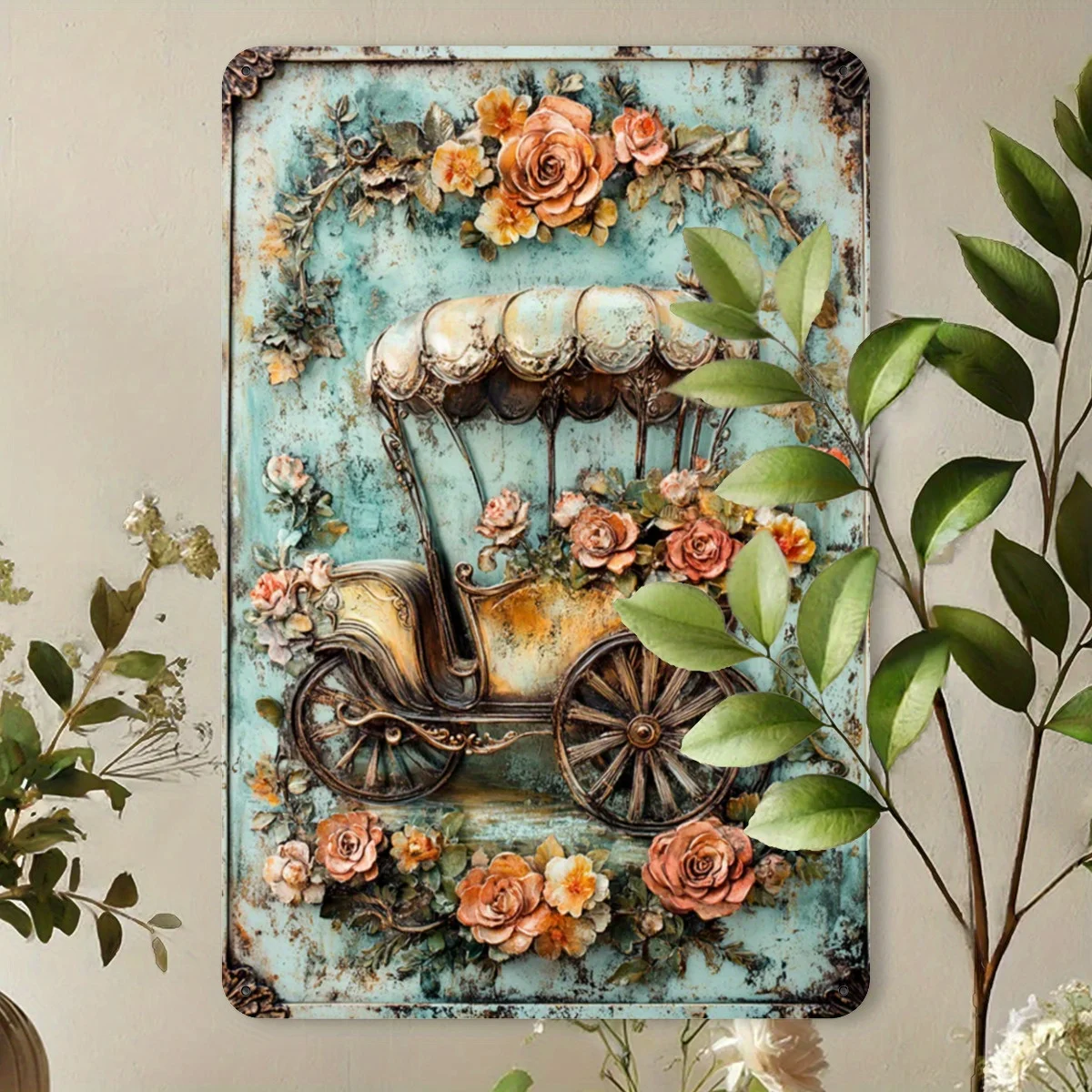 Retro Carriage Design Iron Wall Art Decorative 8X12 InchTin Plate Suitable For Home Durable Easy To Hang No Electricity Required