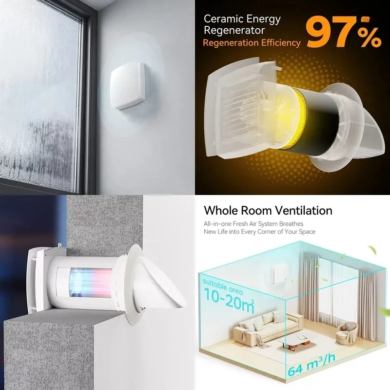 Low Noise air Recuperator WiFi Control Single Room Heat Recovery Ventilation