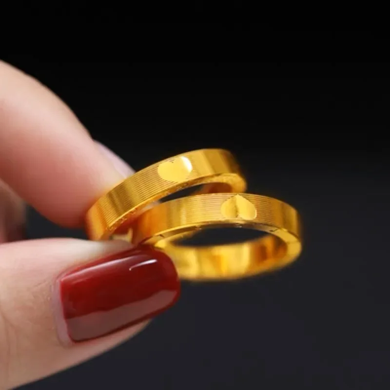 

Light luxury 24K real gold seenwork annual ring Love 520 brushed stripe ring au9999 pure gold female ring senior love couple
