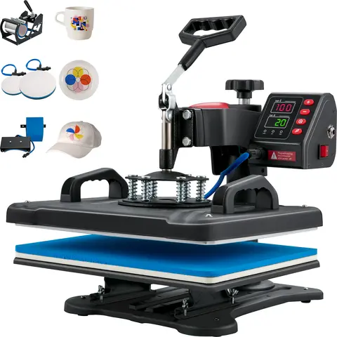 SucceBuy Heat Press 5 in 1 Heat Press Machine 12 x 15in Clamshell Sublimation Transfer Printer Digital Temperature Control