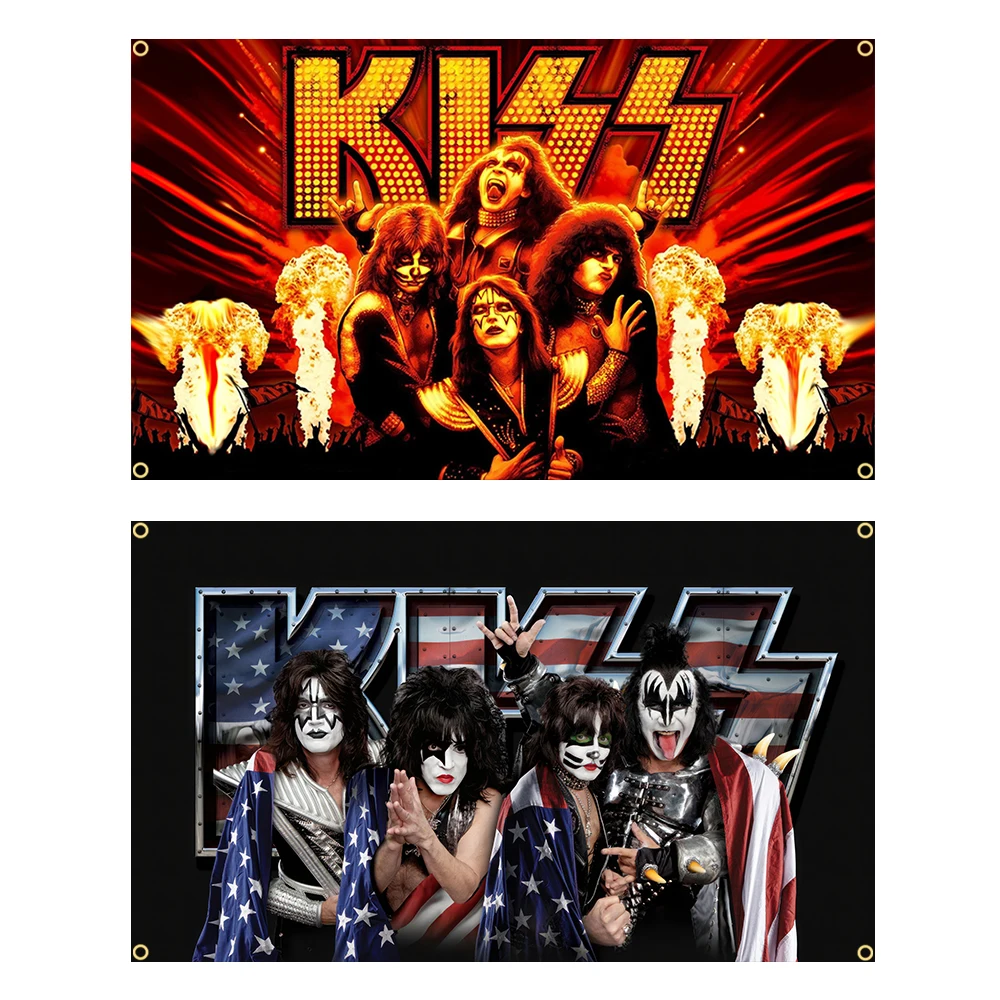 Jemony  90x150cm Kiss Band Hard Rock Heavy Mental Flag For Decoration