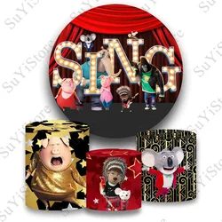 Animal Sing Round Photo Backdrop Kids Birthday  Disney Cartoon Pig Hedgehog Mouse Circle Photography Background Plinth Covers