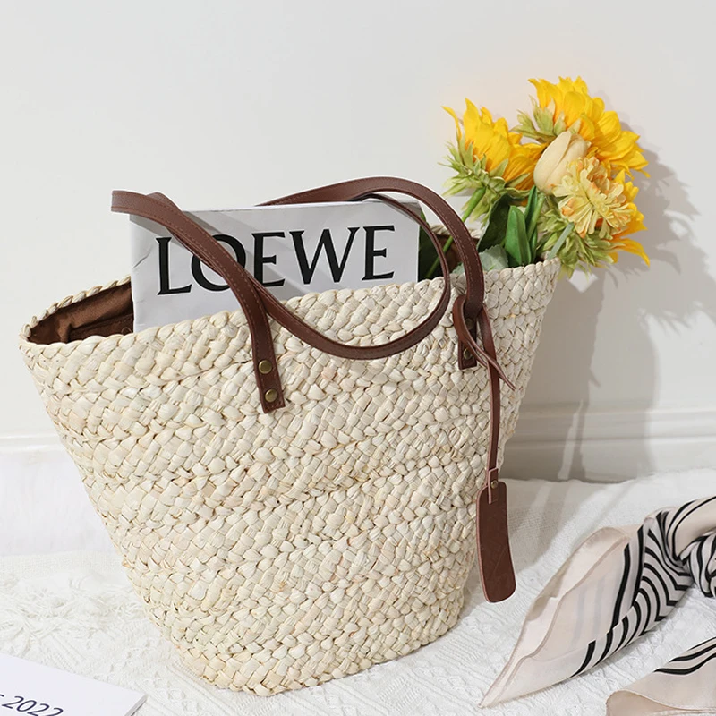 New Fashion Handheld Bag Large Capacity Women Shoulder Bags Straw Woven Handbags Hand-woven Tote Beach Bags Designer Brand Purse