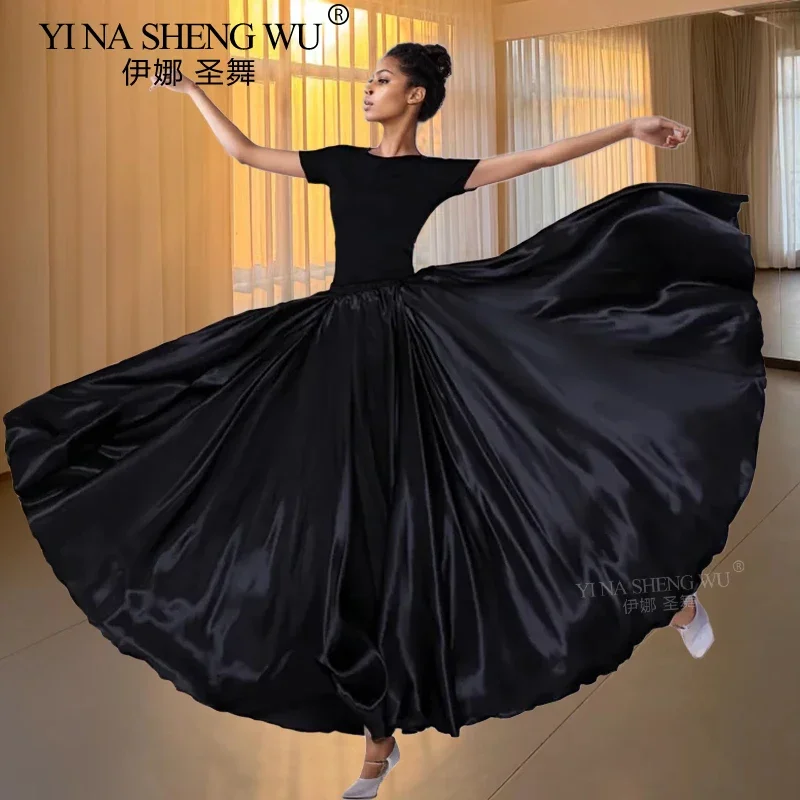 Jupe en Satin à 360 degrés, Costume de spectacle de danse du ventre, jupe longue espagnole en Satin, grande balançoire, vêtements d'entraînement de danse féminine