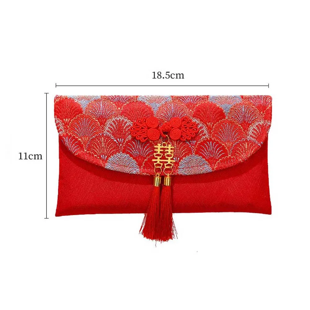 New Year Blessing Words Brocade Red Envelope Brocade Cloth Tassel Embroidery 2025 Money Pocket Best Wishes Spring Festival