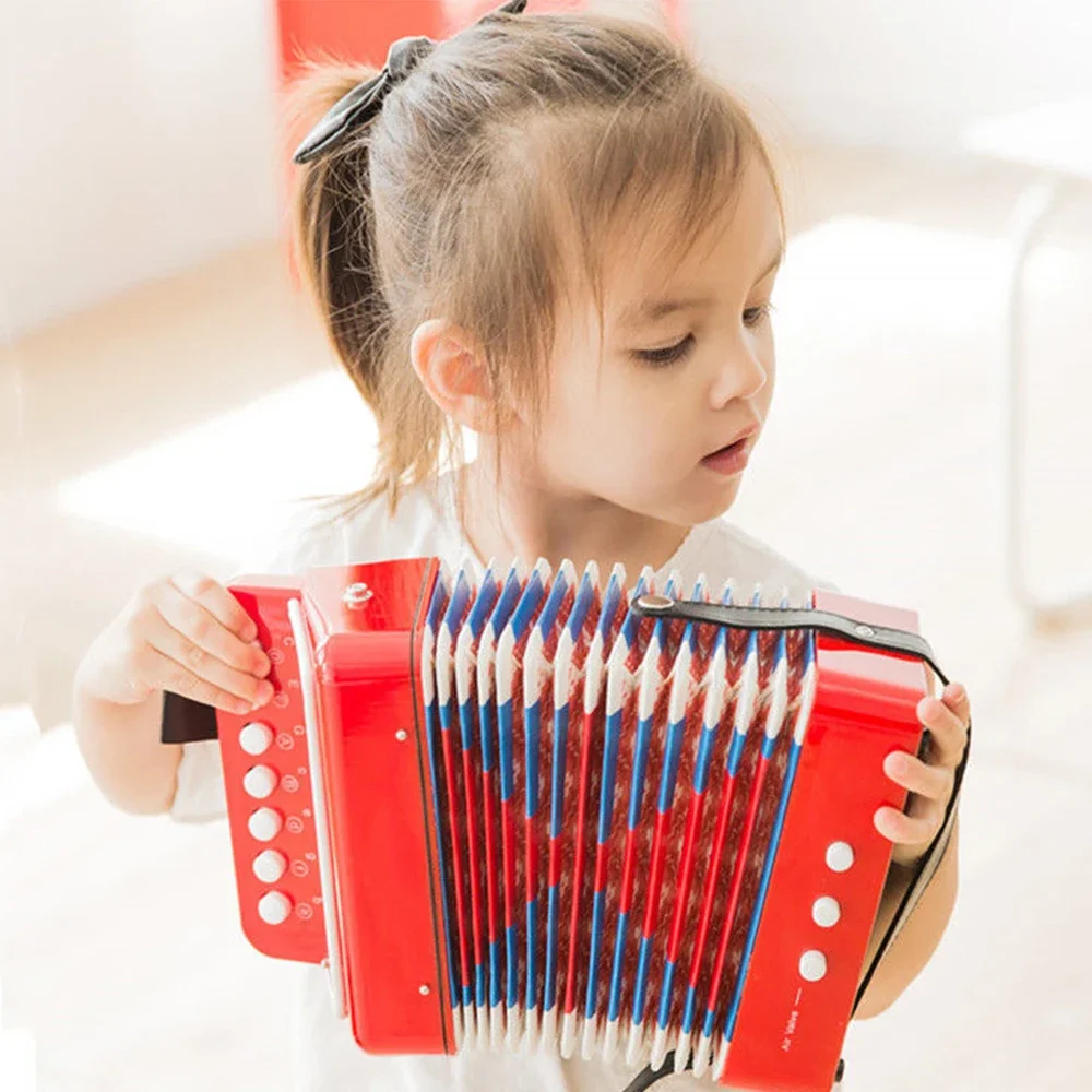 KKMOON Kids Accordion لعبة صغيرة الآلات الموسيقية 7 مفاتيح زر وردي وردي أحمر أبيض للأطفال الصغار المبتدئين