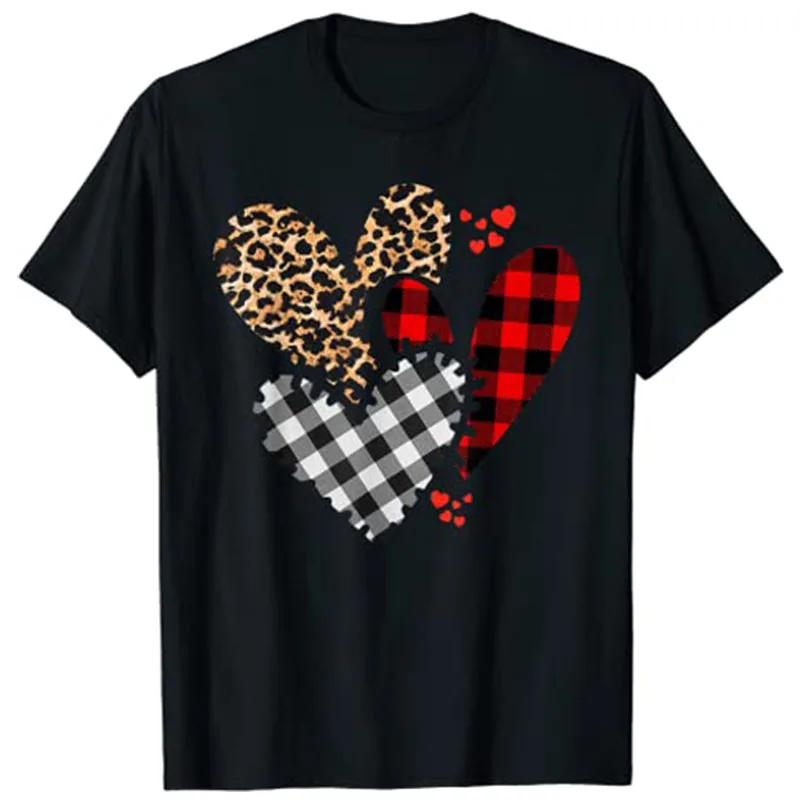 

Hearts Leopard Plaid Buffalo Heart Valentines Day Girls Kids T-Shirt Tops